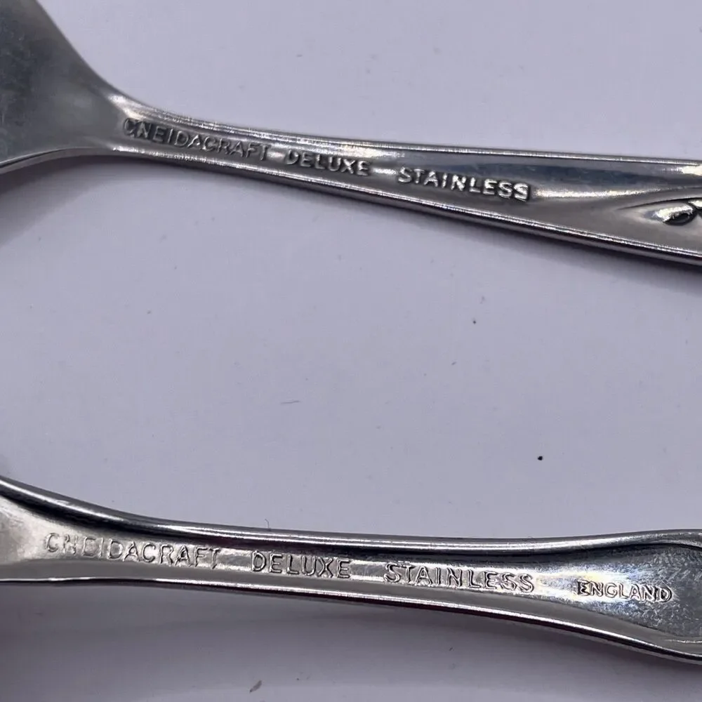 VTG Oneida Craft Deluxe England Stainless Child Toddler Rose Fork Scroll Spoon